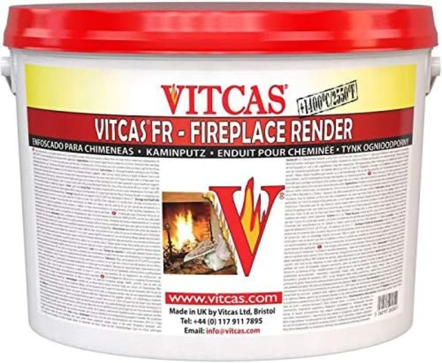 VITCAS 10 Kg Fireplace Render – Easy Application - Plaster Base Coat – Dry Powder Material – Rendering Bricks and Concrete - Fireplace Breeze Block – Heat Resistance Up to 1400 degree Celsius