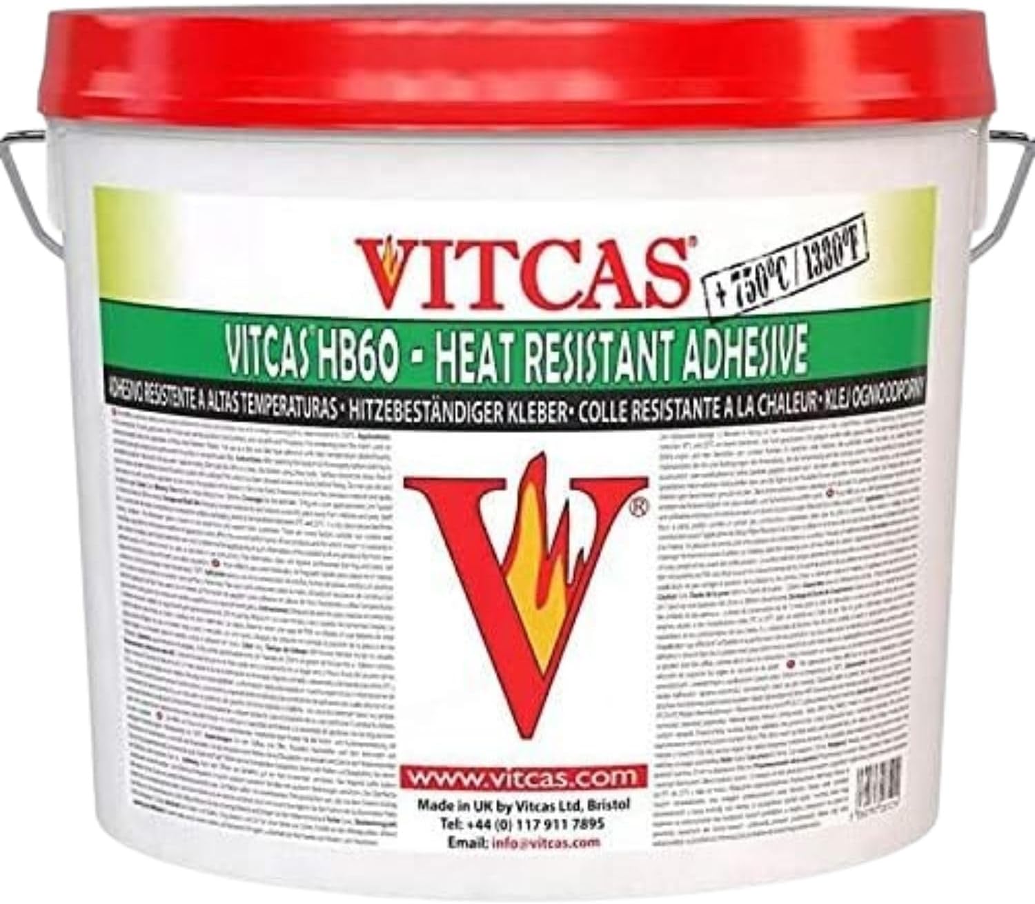 VITCAS - HB60-Heat Resistant Adhesive - Dry Powder-Indoor and Outdoor-Excellent Adhesion-Heat resistant up to 750 degree Celsius - 10KG