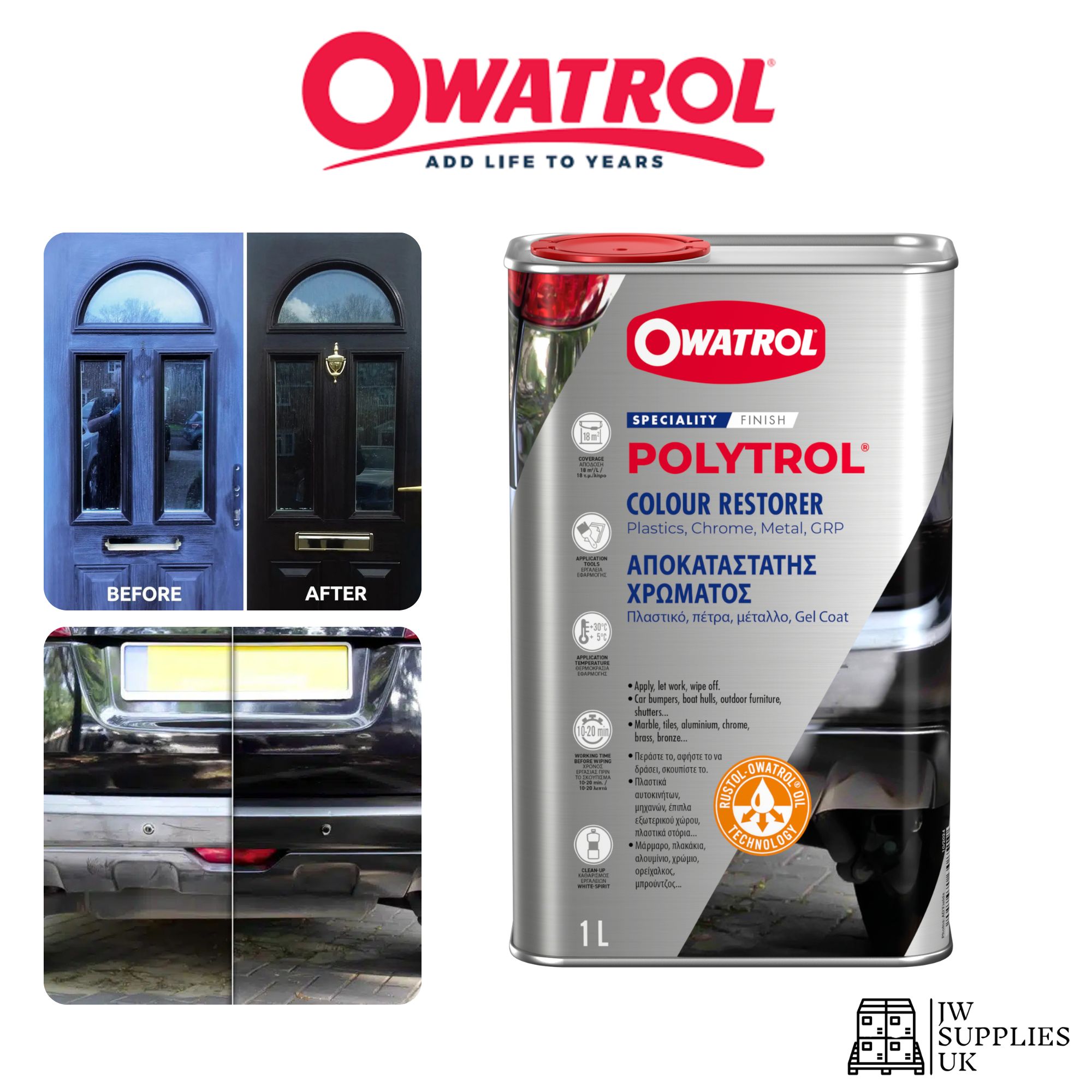 Owatrol Colour Restorer Polytrol - Perfect for PVC/UPVC/Composite Doors, Furniture, Car Bumpers and more