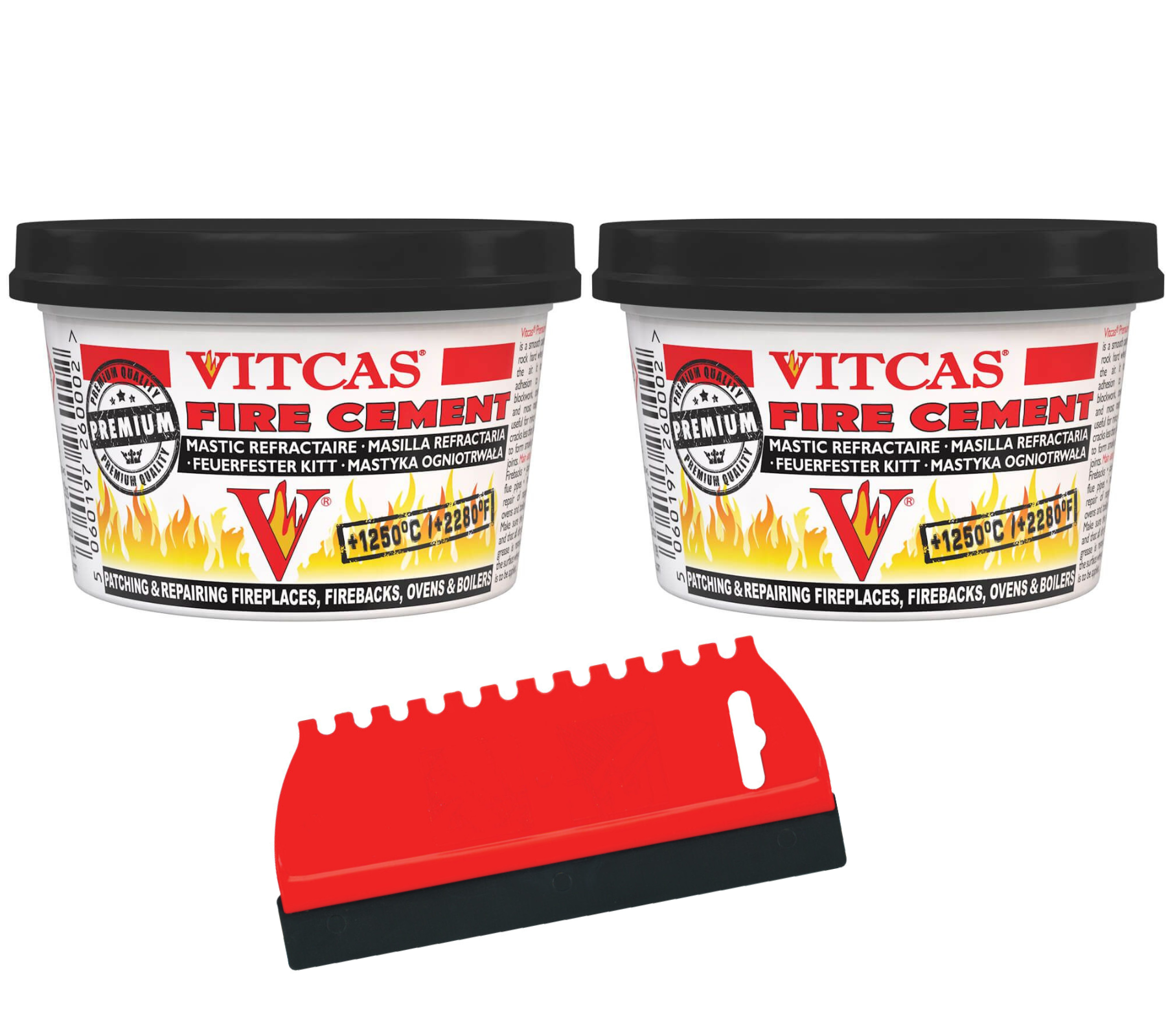 Fireplace Ready Mix Cement Bundle for Outdoor Use, Wood Burning Stoves & Fire Bricks, Includes X2 Vitcas Black Fire Cement 500g + Applicator Grout Tool