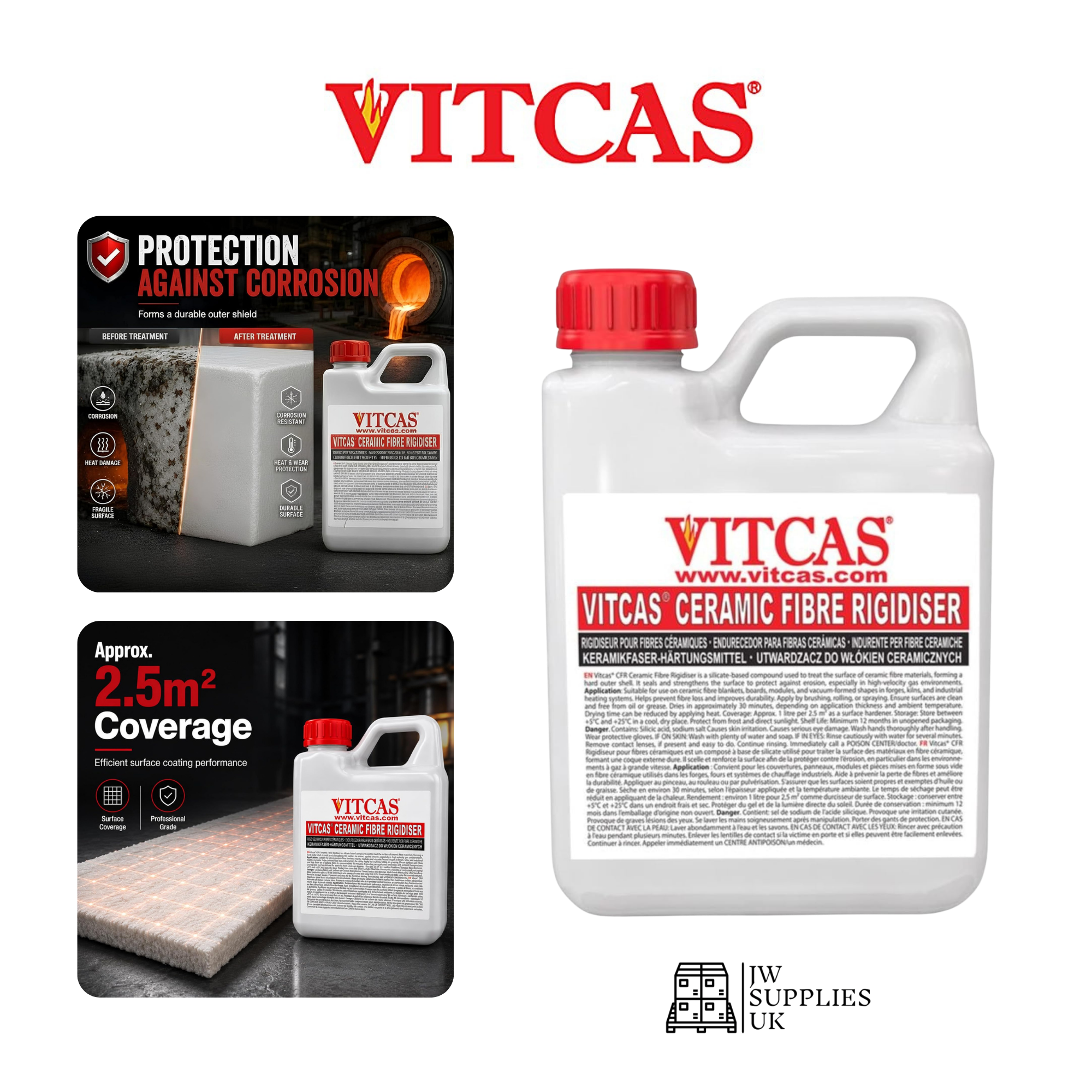 VITCAS Ceramic Fibre Rigidiser 1L - Silicate Compound- Corrosion Protector- Perfect for kilns, forges- Hardening Coat for Ceramic Fibre Materials