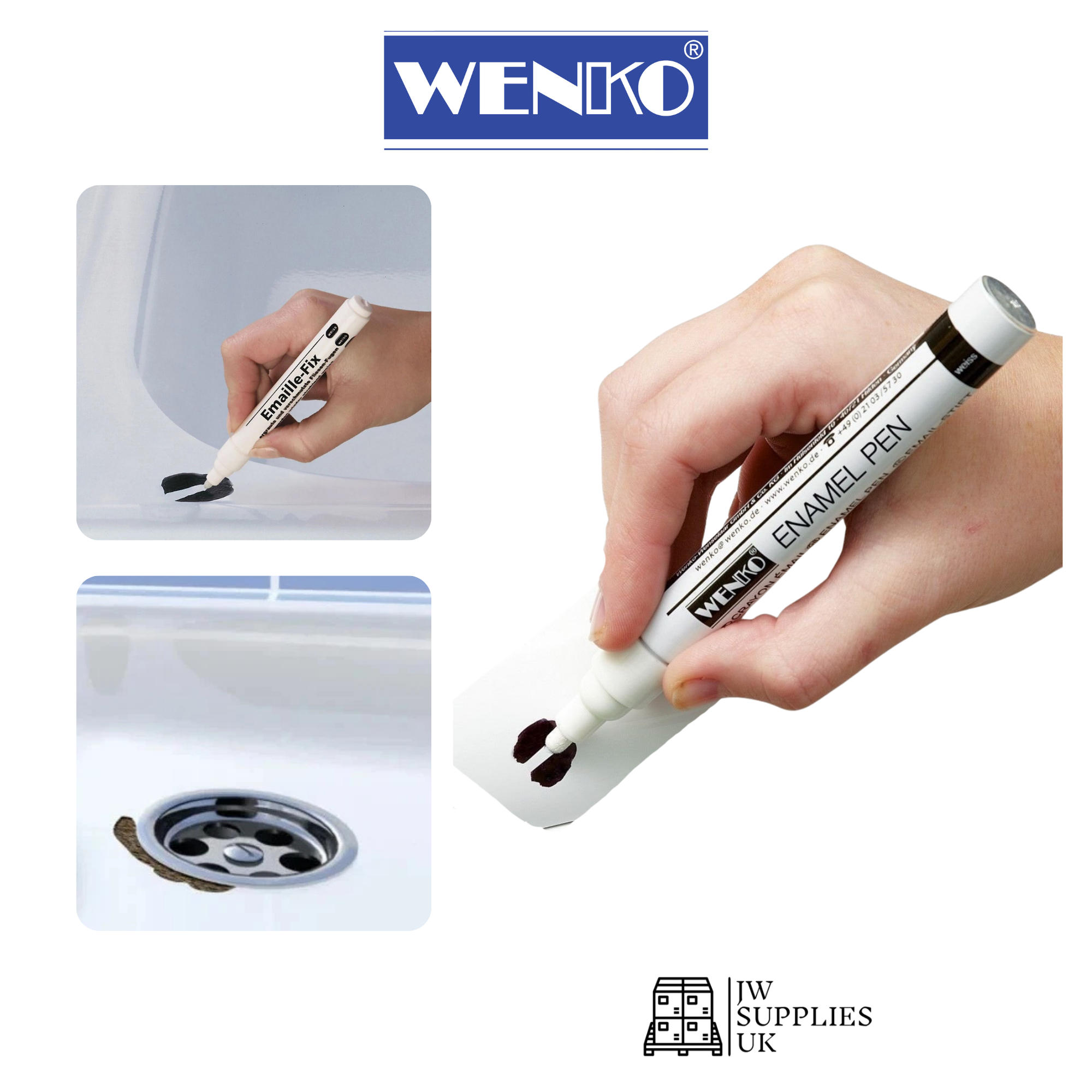 Wenko Enamel Repair Touch-up Pen, White, Perfect for Bathrooms, Kitchens and more