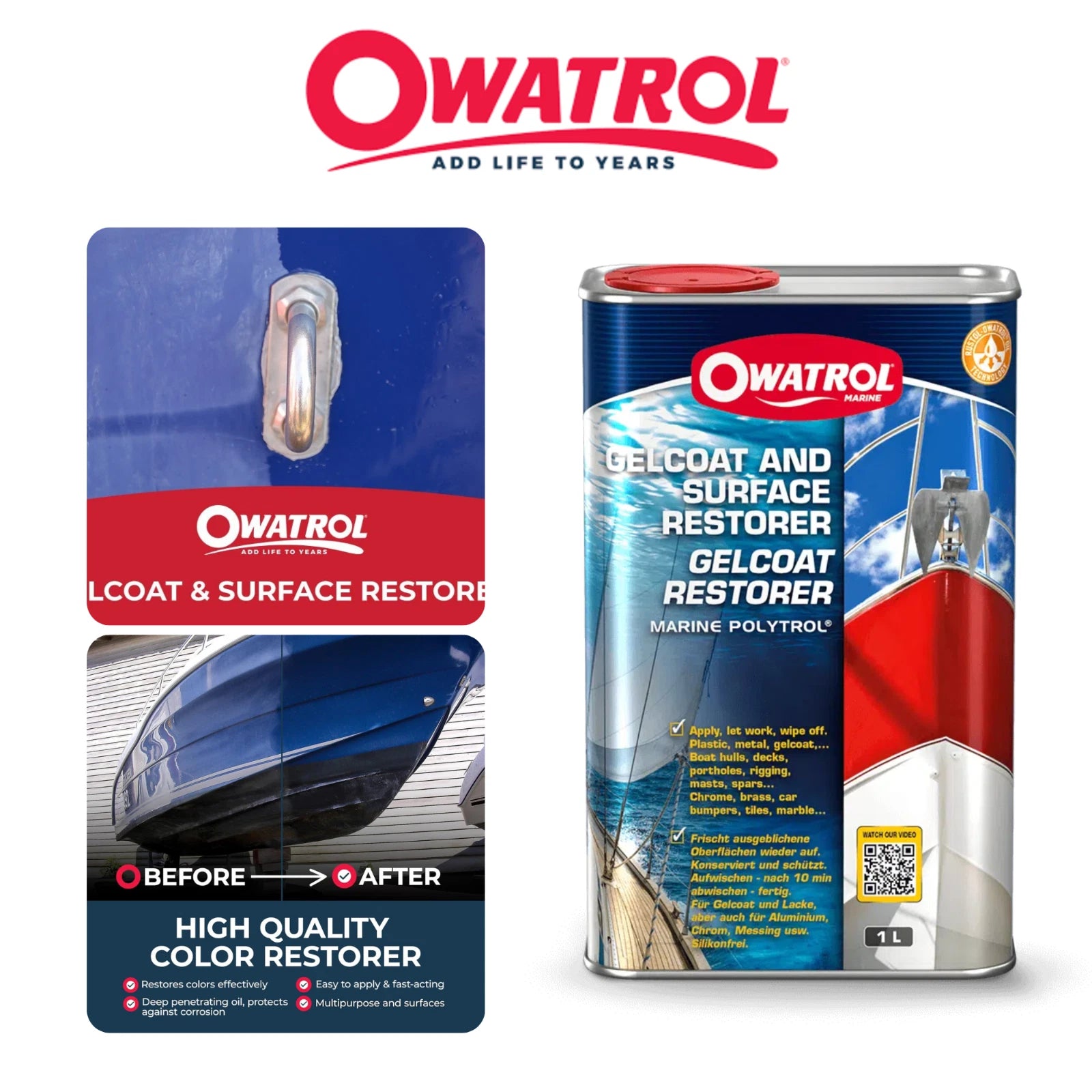Owatrol Marine Gelcoat & Surface Restorer Polytrol 1L - Perfect for Boats