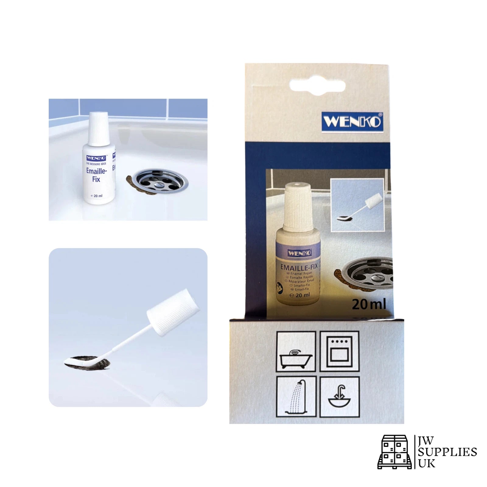 Wenko Enamel-Fix Repair Solution 20 ml - White - Perfect for restoring & repairing Kitchens & Bathrooms